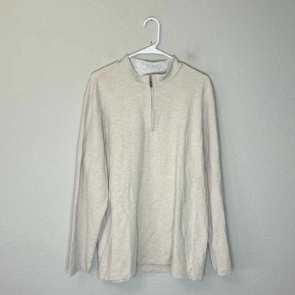 Mizzen + Main KPI Quarter 1/4 Zip Pullover Sweater Men's XL Cream Ling Sleeve